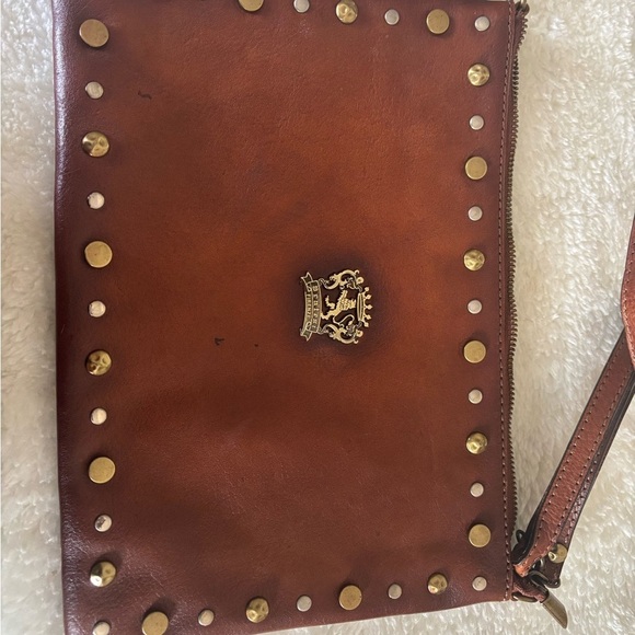 Pratesi Firenze Clutch Crossbody Italian Leather Zipper Wristlet Brown - Picture 3 of 4